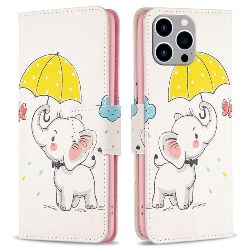 Capa Flip Para iPhone 14 Pro Max Elefante Na Chuva