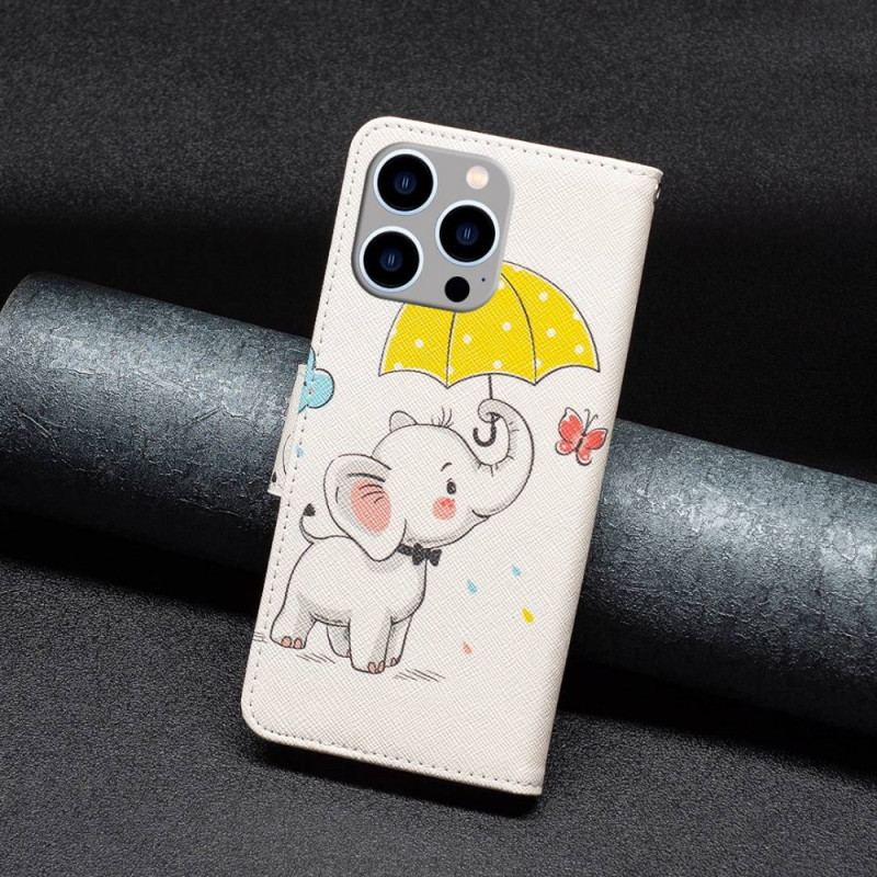 Capa Flip Para iPhone 14 Pro Max Elefante Na Chuva