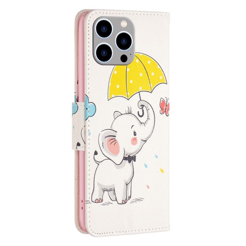 Capa Flip Para iPhone 14 Pro Max Elefante Na Chuva