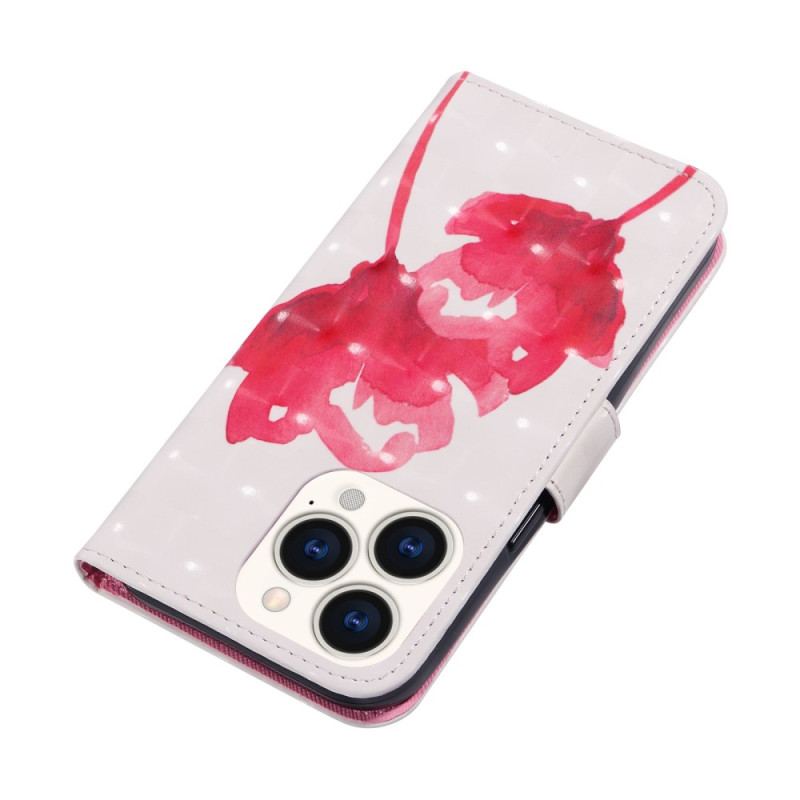 Capa Capa Flip Para iPhone 14 Pro Max Papoula Aquarela