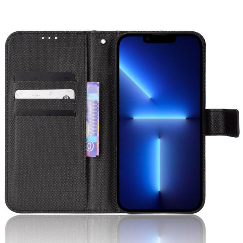 Capa Folio Para iPhone 14 Pro Max De Cordão Couro Falso Estiloso Com Tiras