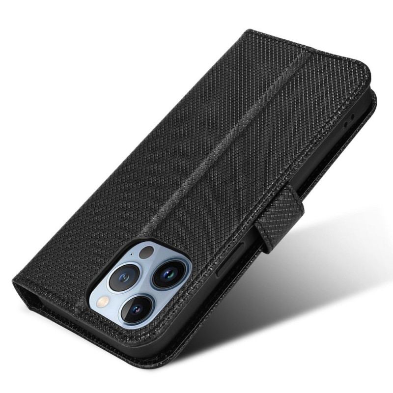 Capa Folio Para iPhone 14 Pro Max De Cordão Couro Falso Estiloso Com Tiras