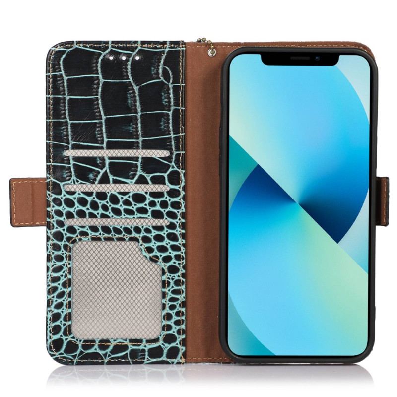 Capa Folio Para iPhone 14 Pro Max Rfid Estilo Crocodilo