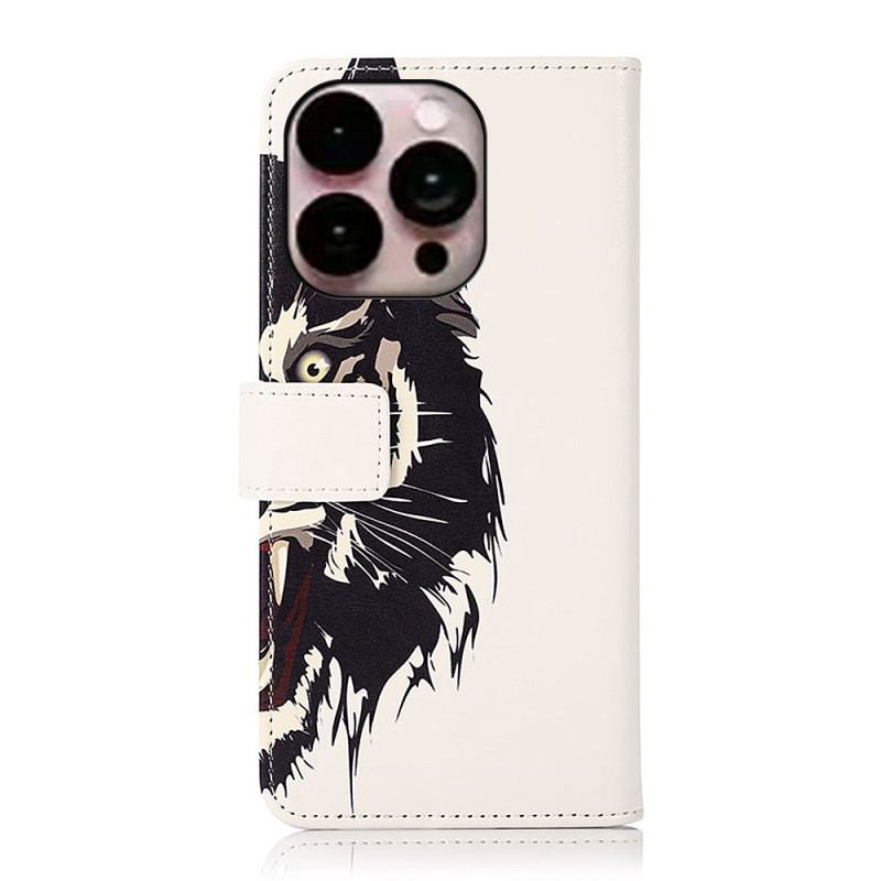 Capa Folio Para iPhone 14 Pro Max Tigre Feroz