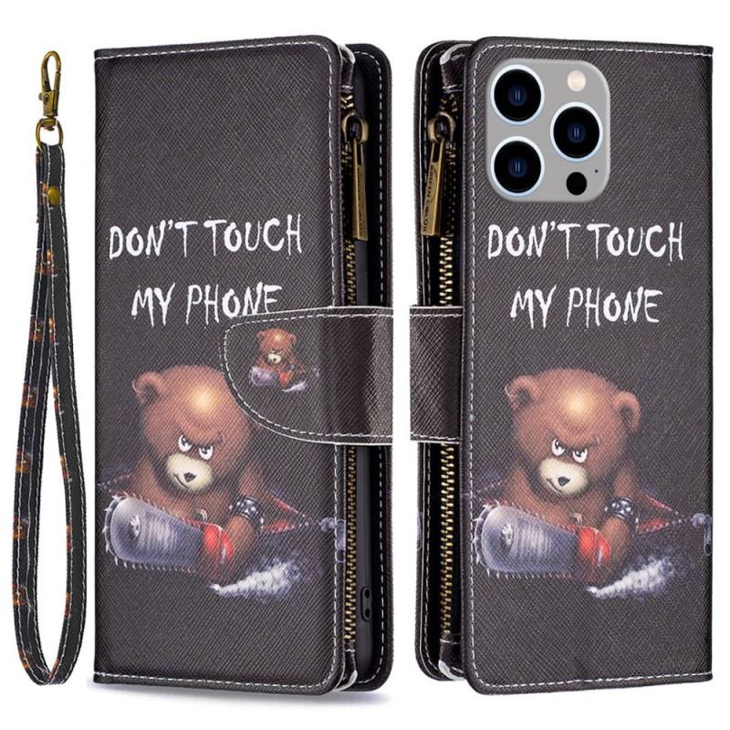 Capa Folio Para iPhone 14 Pro Max Urso Perigoso Com Bolso Fechado