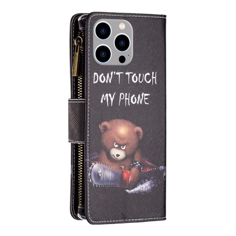 Capa Folio Para iPhone 14 Pro Max Urso Perigoso Com Bolso Fechado