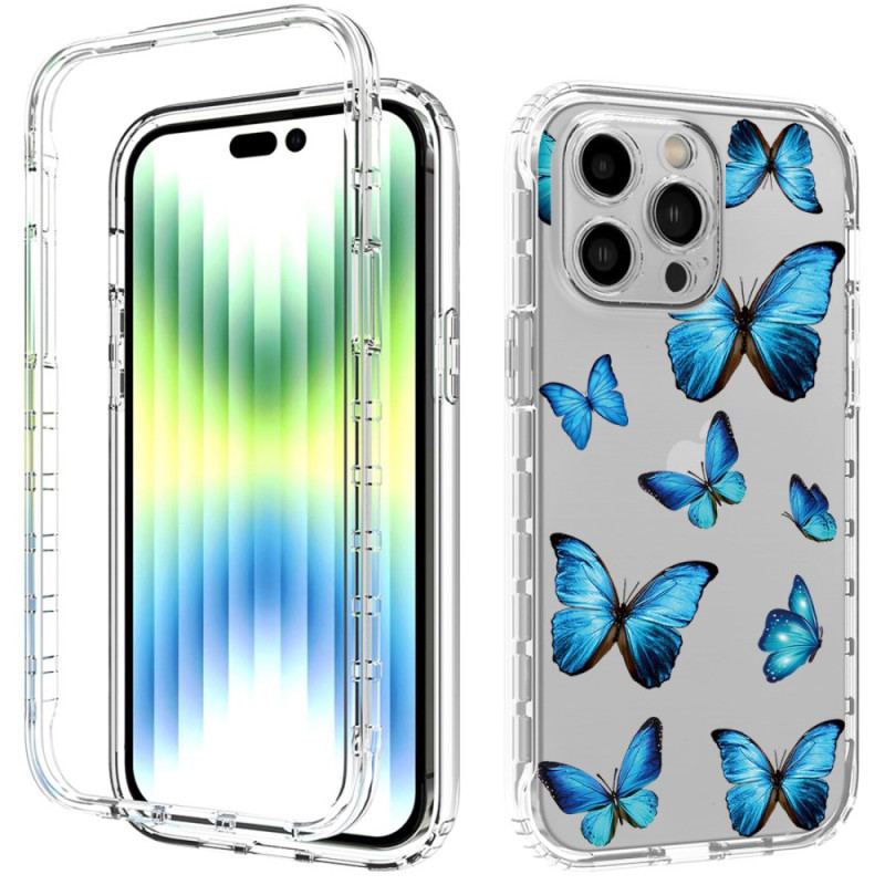 Capa Para iPhone 14 Pro Max Borboletas Azuis Aprimoradas