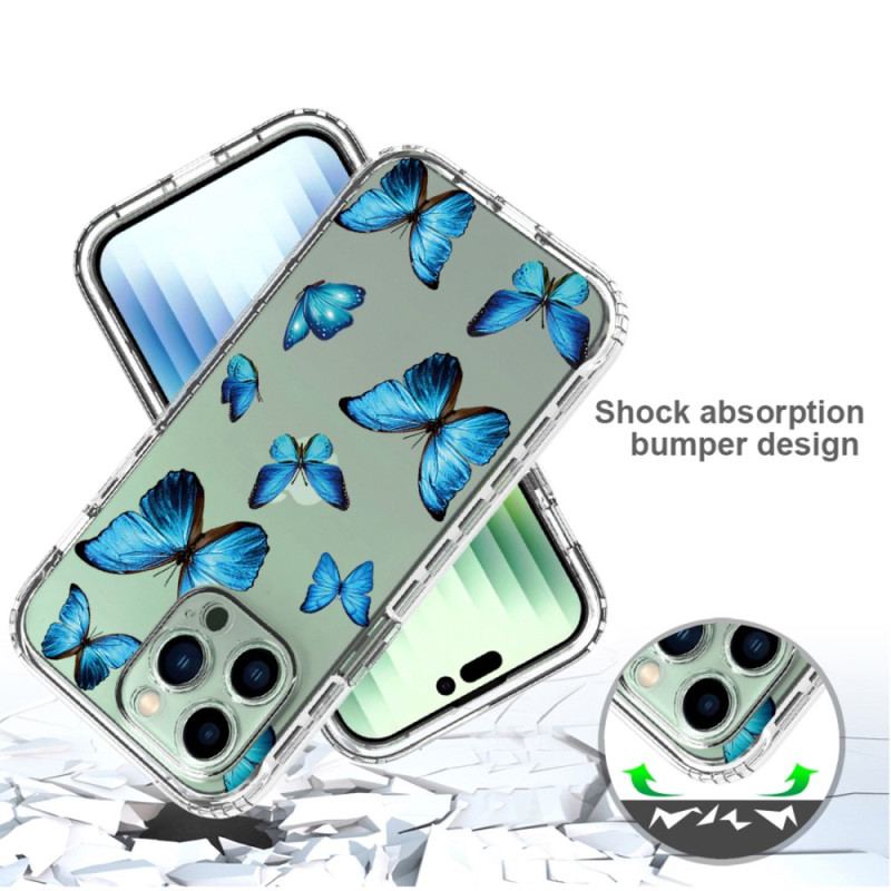 Capa Para iPhone 14 Pro Max Borboletas Azuis Aprimoradas