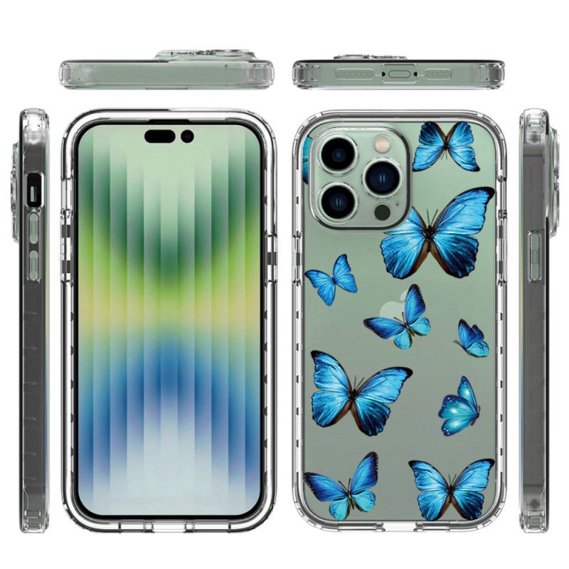 Capa Para iPhone 14 Pro Max Borboletas Azuis Aprimoradas