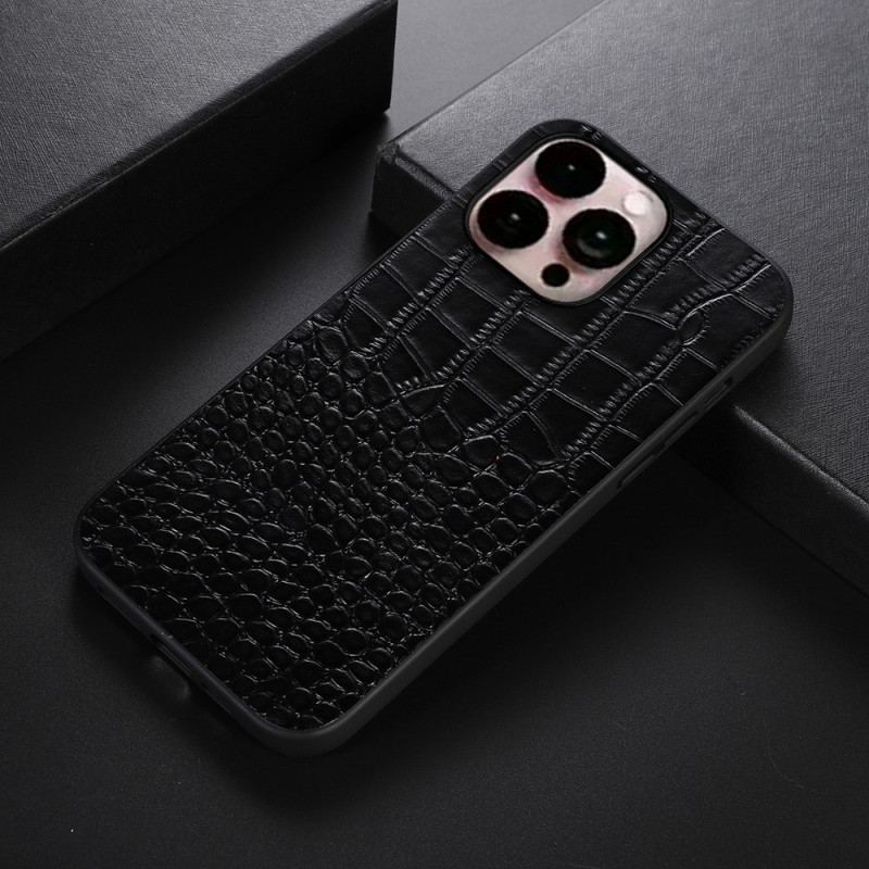 Capa Para iPhone 14 Pro Max Couro Genuíno Com Textura De Crocodilo