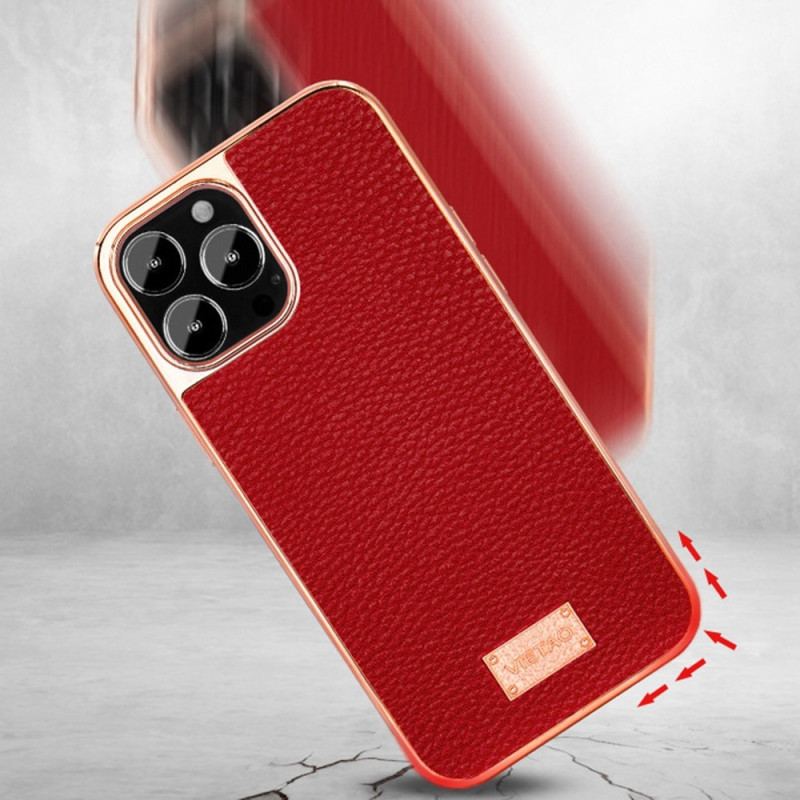 Capa Para iPhone 14 Pro Max Couro Sintético Lichia Vietao