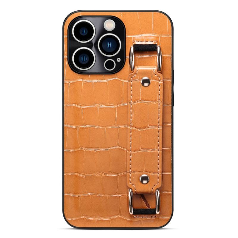 Capa Para iPhone 14 Pro Max Titular Do Cartão Com Alça De Suporte Croco