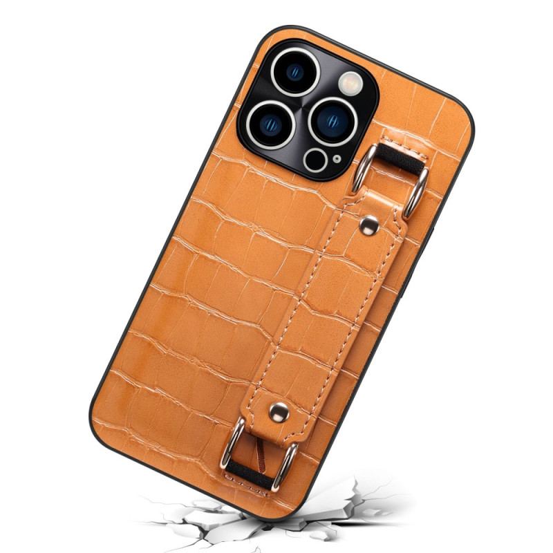 Capa Para iPhone 14 Pro Max Titular Do Cartão Com Alça De Suporte Croco