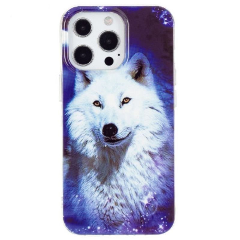 Capa De Celular Para iPhone 15 Pro Lobo Branco Fluorescente