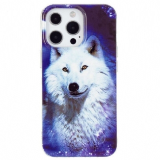 Capa De Celular Para iPhone 15 Pro Lobo Branco Fluorescente