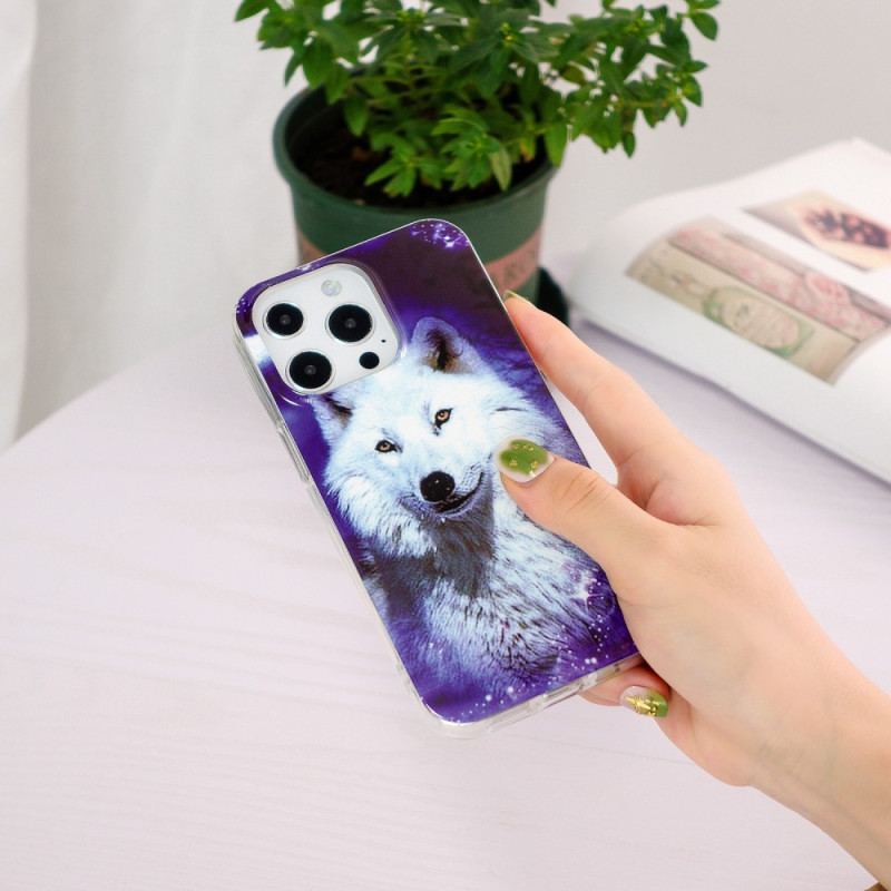 Capa De Celular Para iPhone 15 Pro Lobo Branco Fluorescente