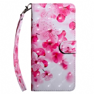 Capa De Couro Para iPhone 15 Pro De Cordão Cinta Flores