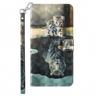 Capa De Couro Para iPhone 15 Pro De Cordão Sonho De Gatinho 3d Com Alça