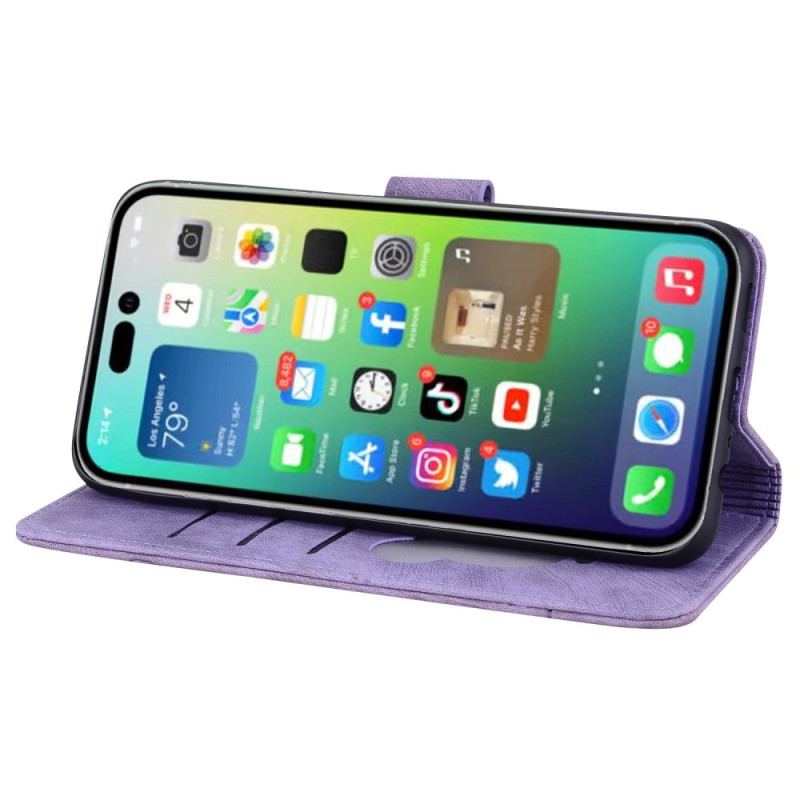 Capa De Couro Para iPhone 15 Pro De Cordão Tanga Gato Devaneio