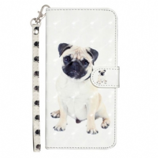 Capa Em Pele Para iPhone 15 Pro De Cordão Pug 3d Com Alça