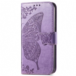 Capa Flip Para iPhone 15 Pro Borboleta Barroca