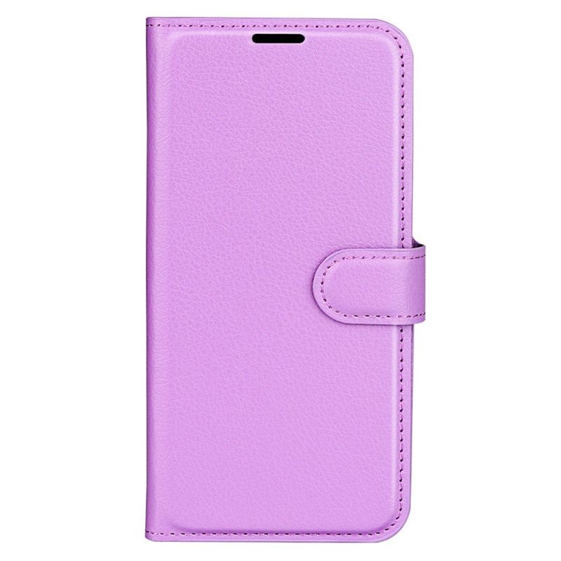 Capa Flip Para iPhone 15 Pro Couro Sintético Clássico De Lichia