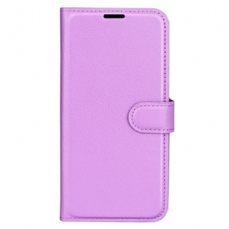 Capa Flip Para iPhone 15 Pro Couro Sintético Clássico De Lichia