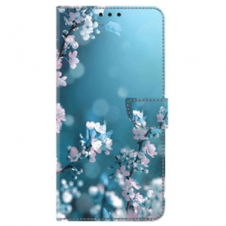 Capa Flip Para iPhone 15 Pro Flores De Ameixa