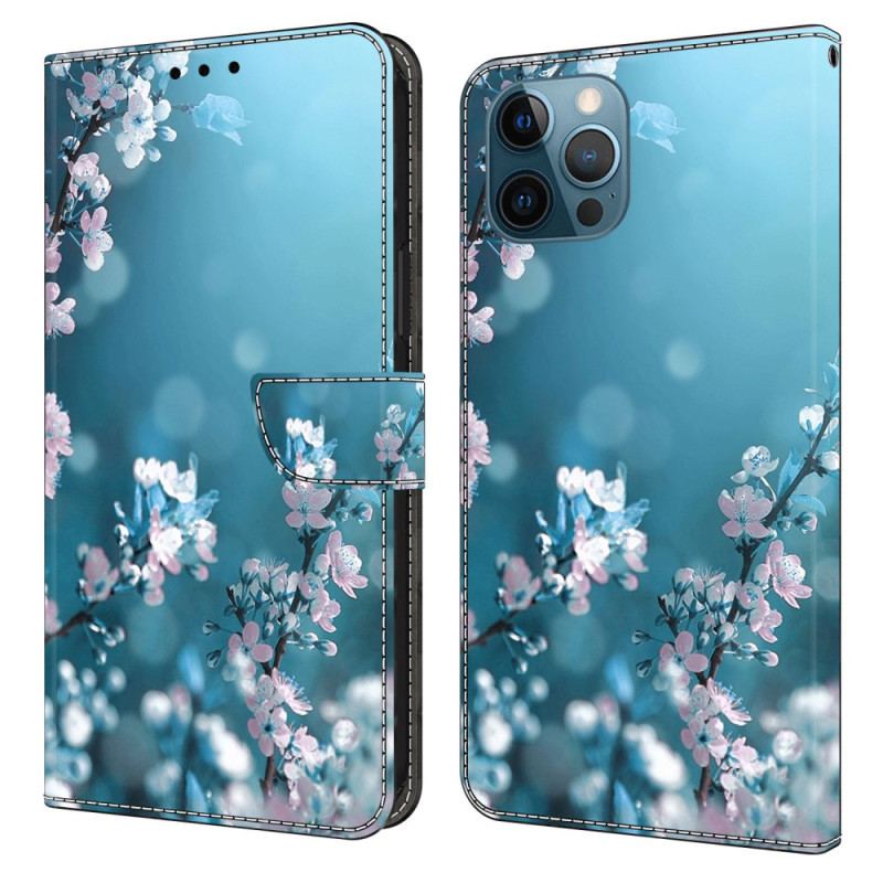 Capa Flip Para iPhone 15 Pro Flores De Ameixa