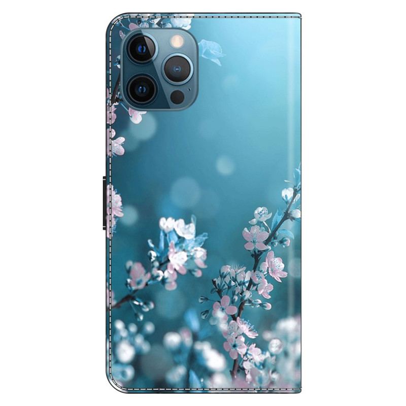 Capa Flip Para iPhone 15 Pro Flores De Ameixa