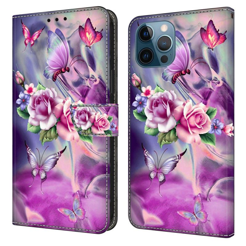 Capa Folio Para iPhone 15 Pro Lindas Flores