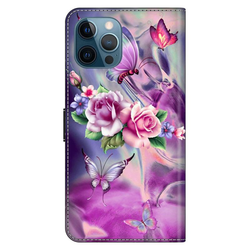 Capa Folio Para iPhone 15 Pro Lindas Flores