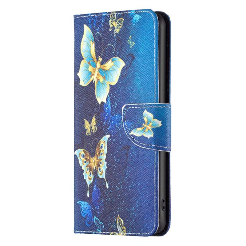 Capa Para iPhone 15 Plus Borboletas Em Fundo Azul