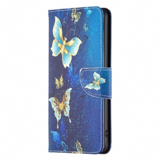 Capa Para iPhone 15 Plus Borboletas Em Fundo Azul