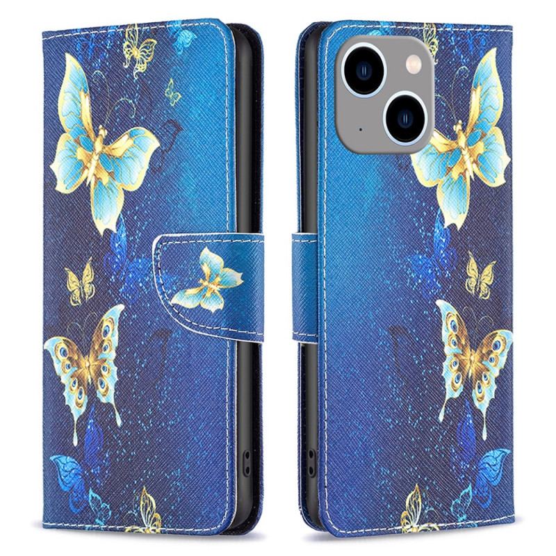 Capa Para iPhone 15 Plus Borboletas Em Fundo Azul