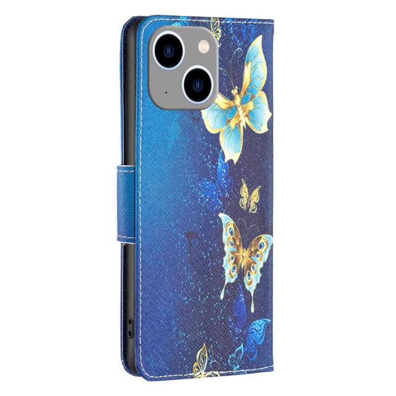 Capa Para iPhone 15 Plus Borboletas Em Fundo Azul