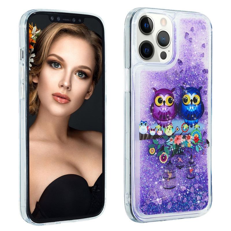 Capa Para iPhone 15 Pro Casal De Corujas Glitter