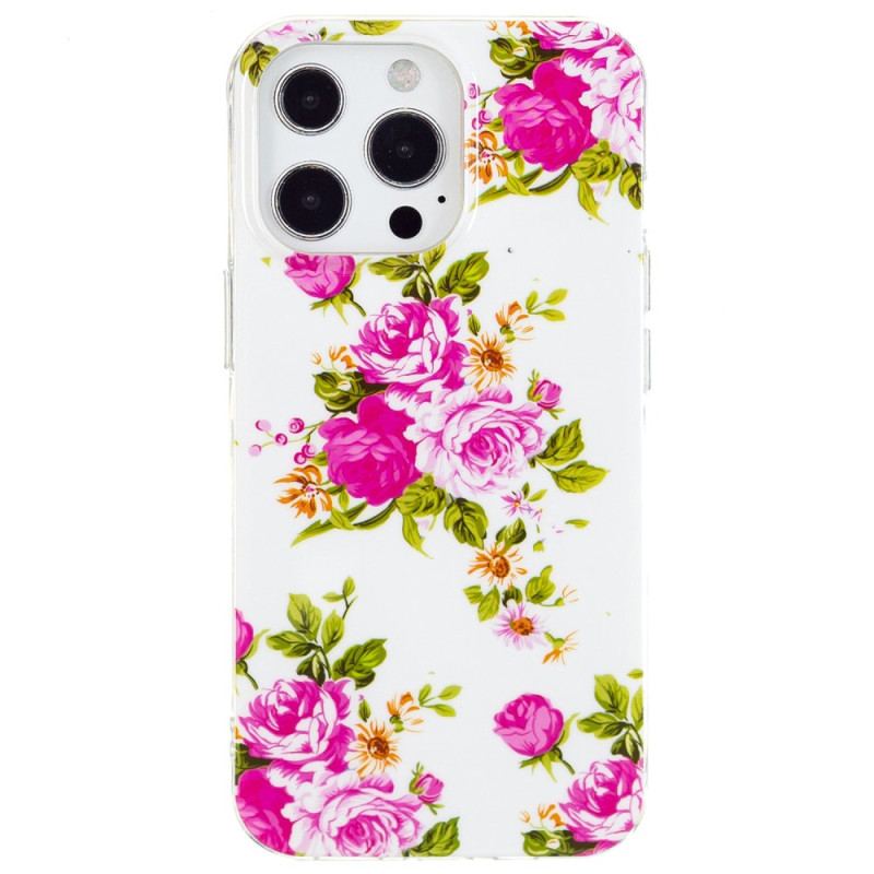 Capa Para iPhone 15 Pro Flores Fluorescentes