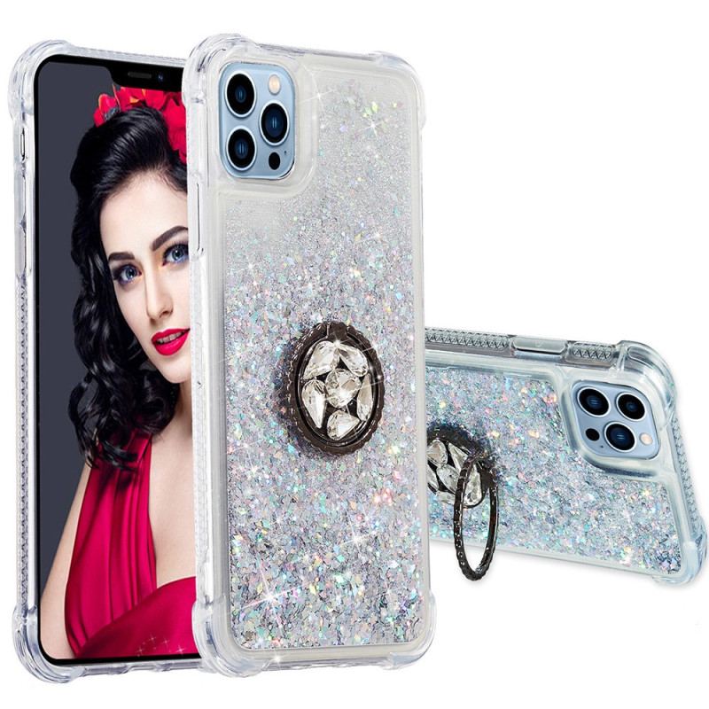 Capa Para iPhone 15 Pro Lantejoulas Com Anel De Apoio