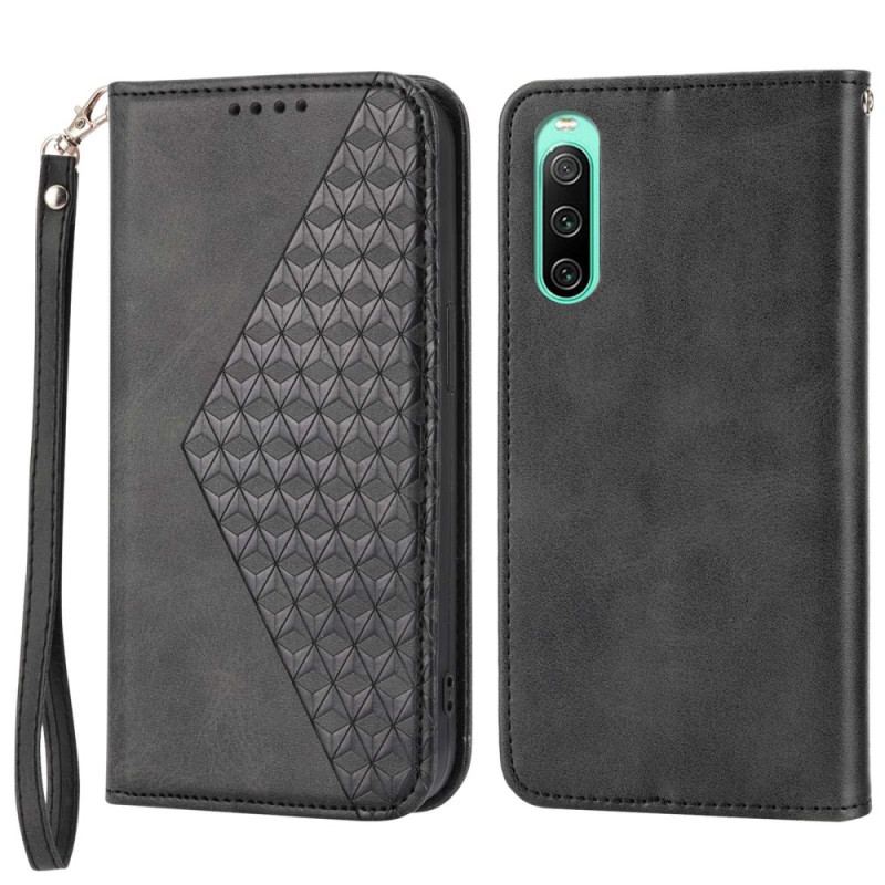 Capa De Celular Para Sony Xperia 10 IV Flip Estilo De Couro Padrão 3d Com Alça