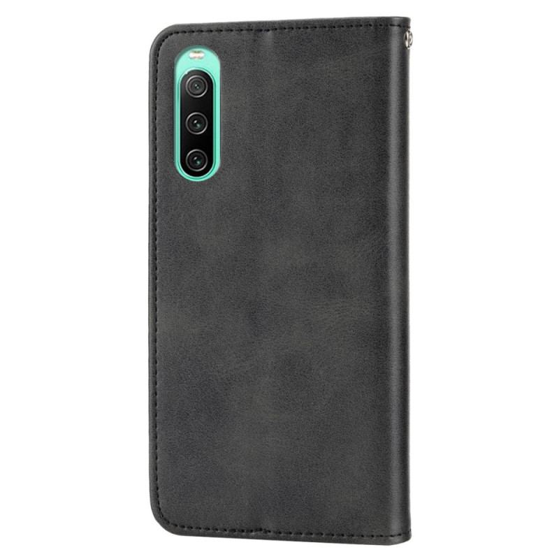 Capa De Celular Para Sony Xperia 10 IV Flip Estilo De Couro Padrão 3d Com Alça