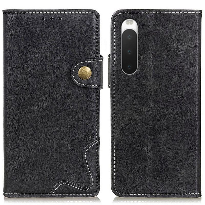 Capa De Couro Para Sony Xperia 10 IV Desenho De Costura