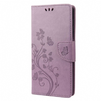 Capa De Couro Para Sony Xperia 10 IV Flores E Borboletas