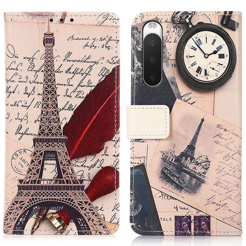 Capa De Couro Para Sony Xperia 10 IV Poética Torre Eiffel