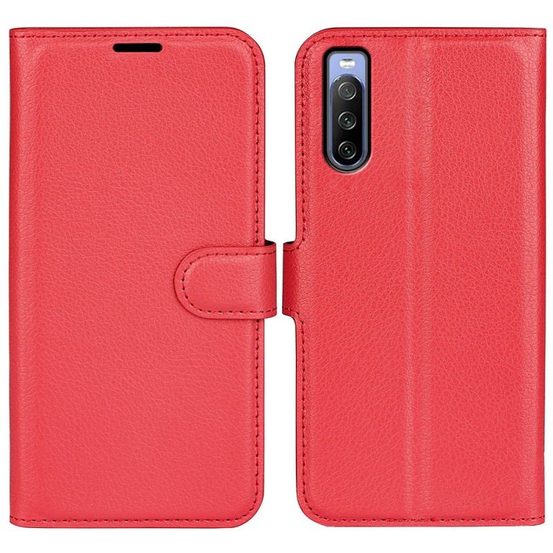 Capa De Couro Para Sony Xperia 10 IV Couro Sintético De Lichia Clássico