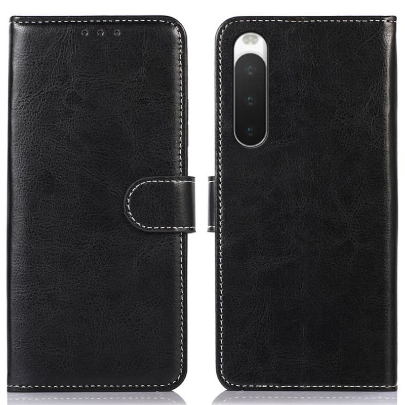 Capa Em Pele Para Sony Xperia 10 IV Costuras Expostas