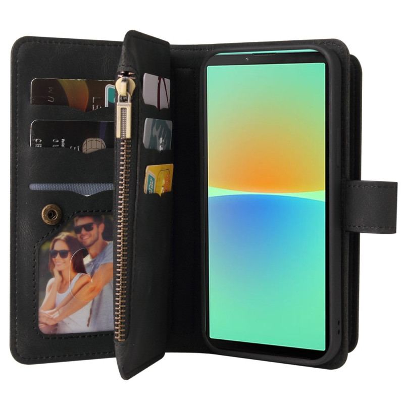 Capa Em Pele Para Sony Xperia 10 IV Titular Do Cartão Multifuncional