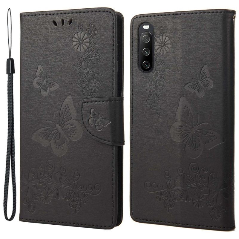 Capa Flip Para Sony Xperia 10 IV Borboletas Em Vôo