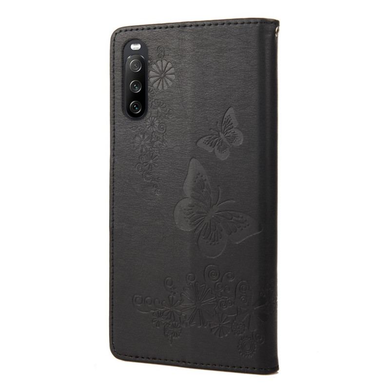 Capa Flip Para Sony Xperia 10 IV Borboletas Em Vôo