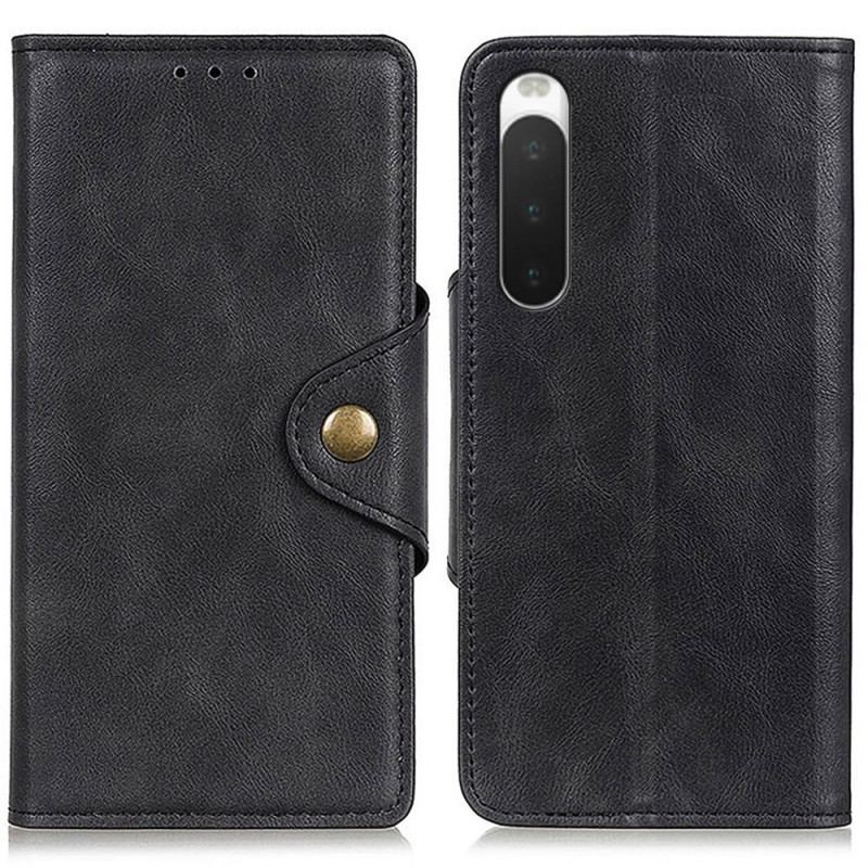 Capa Flip Para Sony Xperia 10 IV Botão De Couro Falso